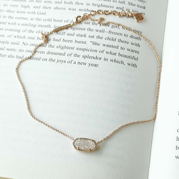 NEW KENDRA SCOTT Elisa Iridescent Drusy Rose Gold Pendant Necklace AUTHENTIC - Picture 3 of 3